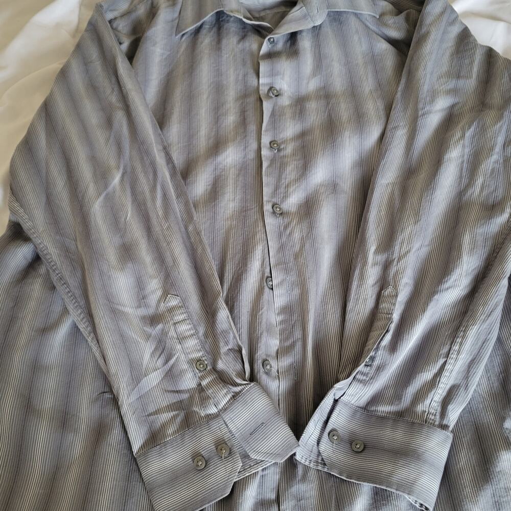 Perry Ellis Men Shirt Size XXL‎ Variegated Blues White Long Sleeve Front Button - Picture 5 of 10